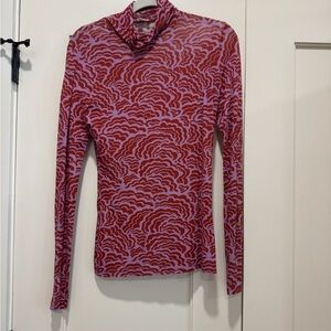 A.L.C. Red and Pink Long Sleeve Mock Neck Top